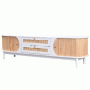 Merax Meuble TV – Meuble TV en mélange de bois naturel avec portes et tiroirs, style campagnard naturel, couleur blanc et bois - blanc multi-matér
