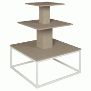 Présentoir 3 niveaux base métal blanc Vertigo taupe 90x90x117cm