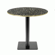 RestooTab - Table Milan T Ø70cm décor terrazzo black chip chants couleur laiton - noir fonte TB-MIT-R70M-BL.CHI-LAI
