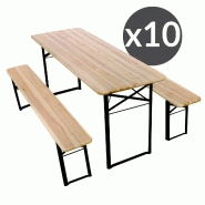 Set brasserie table et banc 220 cm - lot de 10