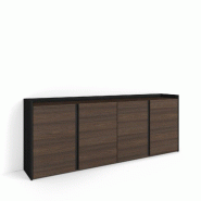 SKRAUT HOME Buffet salon et cuisine, 207x80x35 cm, 4 Portes, Meuble chaussure, Chêne foncé et Noir - marron Bois manufacturé 650_1
