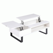 TABLE BASSE RELEVABLE HAPPY 120X60CM LAQUÉ BLANC BRILLANT DOUBLE PLATEAU