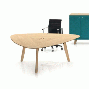 Table de réunion triangle design Terra - Plateau 30 mm en placage de bois - Capacité 6 personnes - Fabriqué en Italie