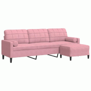 VidaXL Canapé à 3 places avec repose-pieds Rose 210 cm Velours Modèle Nevada - 3278280