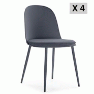 VS Venta-stock Lot de 4 chaises Kana bleu, pieds en métal et assise rembourrée - bleu I22019