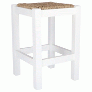 WellHome - Tabouret rustique bas en bois finition blanche 32,5x32,5x48,5 cm - blanc WH13189