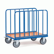 Chariot à ridelles latérales - Charge maxi 600kg - Revêtement époxy bleu - Plateau effet hêtre - Hauteur des ridelles 750 mm Chariot à ridelles latérales - Charge maxi 600kg - Revêtement époxy bleu - Plateau effet hêtre - Hauteur des ridelles 750 mm