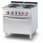 Cuisinière électrique 4 plaques rondes avec four électrique statique GN2/1. Structure en acier inoxydable. Dimensions 80x70,5 h90 cm. Modèle CF4-7
