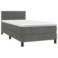 Décoshop26 - Cadre de lit LED avec sommier tête de lit matelas 90x200cm tissu velours gris foncé TDL0208251 - gris 3001278688003_0