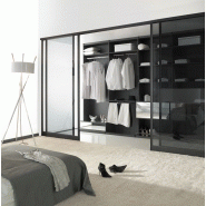 Dressing twist et miroir, portes de séparation diamant noir mat tandem, vitre fumée noire