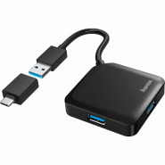 Hama Hub USB 00200116 4 ports inclut un adaptateur USB-C - 200116