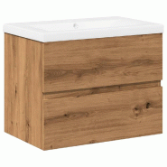 Helloshop26 - Armoire lavabo murale avec bassin intégré pratique rangement 60 x 38,5 x 45 cm en bois d'ingénierie chêne artisanal 02_0055847 - Boi