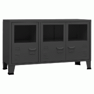 Helloshop26 - Buffet bahut commode armoire meuble de rangement organisateur cuisine salle de séjour salon industriel 105 x 35 x 62 02_0035678 - verre