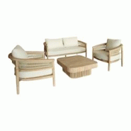 Now's Home - Salon De Jardin 4 Places En Bois D'acacia /corde Et Coussins Taupe Maui - 3256390251462 Now's Home - Salon De Jardin 4 Places En Bois D'acacia /corde Et Coussins Taupe Maui - 3256390251462