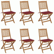 VidaXL Chaises Pliables De Jardin Lot De 6 Avec Coussins Bois D Acacia - rouge 3075003