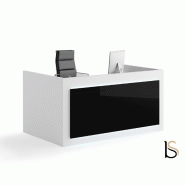 Bureau comptoir bas avant - Ofitres : accueil design - 149, Blanc, Oui, Noir brillant_0