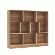 COSTWAY Bibliothèque à 10 casiers, étagère sur pied 3 niveaux, étagère cube pour salon, chambre et bureau, 120 x 24 x 104 cm (naturel) - marron
