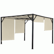 Décoshop26 - Pergola arche pavillon de jardin terrasse auvent structure acier stable 6cm + toit ouvrant crème 4x3m 04_0004071 - acier 3000391932697