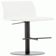 Décoshop26 - Tabouret de bar x1 réglable en hauteur et pivotant à 360° plateforme ronde en métal noir assise en PVC blanc 10_0004568 - blanc mét