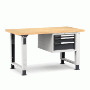 Établi plateau bois L.1500 mm avec pieds réglables et bloc 3  tiroirs NOVALP