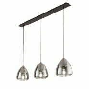 Fabas Luce Suspension Britton En Métal Et Verre Borosilicate, Coloris Fumé, Douille E27 3X40W, Design Moderne Et Élégant Pour L'Intérieur, Ip20 -