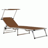 Helloshop26 - Transat chaise longue bain de soleil lit de jardin terrasse meuble d'extérieur pliable avec auvent aluminium et 02_0012818 - aluminium