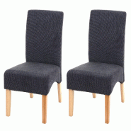 Mendler Lot de 2 chaises de salle à manger Latina, chaise de cuisine, tissu/textile certifié MVG ~ gris foncé, pieds clairs - gris textile 74640