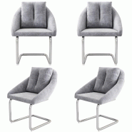 Merax Chaises cantilever (lot de 4), ensemble de 4 chaises de salle à manger avec coussins de dossier, chaises pivotantes rembourrées, grises - gris