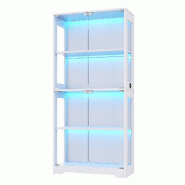 Merax Vitrine LED 80 x 35 x 160 cm, 4 portes en verre trempé à ouverture par pression, 3 couleurs de lumière, interrupteur tactile et côtés en -