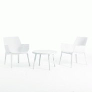 RATTATAN Ensemble de jardin en résine avec 2 fauteuils et table basse, design moderne, ergonomique et résistant pour l'extérieur - Betty - Blanc -