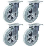 Roulette de 200 mm 8" à bandage caoutchouc gris, pivotante, capacité de charge de 820 kg, lot de 4 Roulette de 200 mm 8" à bandage caoutchouc gris, pivotante, capacité de charge de 820 kg, lot de 4