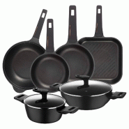 BERGNER Copper - Set de 2 casseroles Ø20/28cm en aluminium forgé, 2 poêles Ø24/28cm, poêle grill 28×28cm et wok Ø30cm en aluminium coulé - PK8742