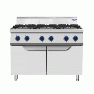 Cuisinière à gaz à 6 brûleurs en acier inoxydable. Brûleurs 6x12 kW avec flamme pilote. Dimensions LxPxH 120x90x114 cm. Modèle AT9G6B-F-2 - 4314