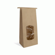 Gimex Sachet fenêtre avec barrette de fermeture en kraft brun 80g -10+7x28,5cm par 600 - 3700481693506