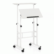 Helloshop26 - Bureau assis-debout mobile 60 x 30 x 72-124 cm réglable et inclinable design moderne en MDF blanc 20_0010835 - blanc métal 3000226398452