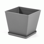 RATTATAN Pot carré 37,5x37,5cm en polypropylène avec fibre de verre, soucoupe assortie, léger, résistant, pour intérieur et extérieur LILIUM (1