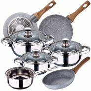 San Ignacio - Batterie de cuisine Faro 7 pièces en acier inoxydable avec ensemble de poêles Daimiel (22/24/26 cm) en aluminium forgé - multi-matér
