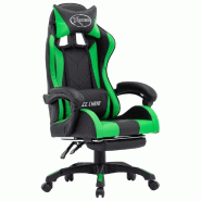 Helloshop26 - Chaise fauteuil siège pivotante de bureau informatique étude de jeux vidéo avec repose-pied et similicuir vert 02_0024221 - vert poly