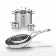 Lot 2 Poêles 24/28cm et 3 Faitouts 12/14/26cm Elo Relief Evolution - gris inox 3176239955552