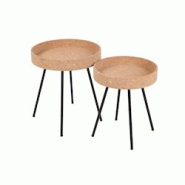 Möbilia Lot de 2 tables d'appoint | Plateau en MDF avec liège naturel | Pieds en acier noir | L 45 x P 45 x H 50 cm - multicolore 28020045 Möbilia Lot de 2 tables d'appoint | Plateau en MDF avec liège naturel | Pieds en acier noir | L 45 x P 45 x H 50 cm - multicolore 28020045