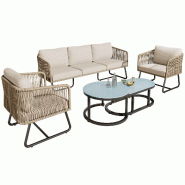 Merax salon de jardin, réglable, beige - beige multi-matériau HW24024AAM