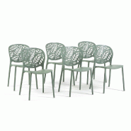 RATTATAN Lot de 6 chaises d'extérieur empilables en polypropylène avec fibre de verre dossier ajouré motif feuilles pour jardin bar restaurant Lici