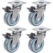 Roulette 75mm 3" en acier inoxydable caoutchouc gris, pivotante avec frein, 240kg, jeu de 4 Roulette 75mm 3" en acier inoxydable caoutchouc gris, pivotante avec frein, 240kg, jeu de 4