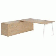 Bureau manager chêne clair 180 x 100 cm avec console à gauche - Exprim - Blanc Bureau manager chêne clair 180 x 100 cm avec console à gauche - Exprim - Blanc