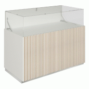 Comptoir vitrine fond bois Vertigo T01 MDF naturel et blanc 120x60x93cm