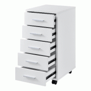 Helloshop26 - Caisson à roulettes mobile avec 5 tiroirs en MDF 63 cm blanc 03_0001245 - blanc Bois manufacturé 3000141999789