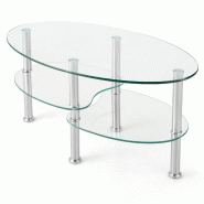Helloshop26 - Table basse ovale 89 x 49,5 x 45 cm avec 3 étagères de rangement style moderne en verre trempé transparent 20_0021092 - 3000233846908