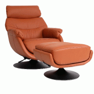 Mendler Fauteuil relax avec pouf HWC-K99, Fauteuil TV, fonction bascule pivotante, métal cuir véritable/simili cuir ~ marron - marron matière synth