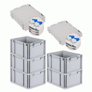 PROREGAL 5x Bac Euro NextGen Economy couvercle à charnières, fermetures à glissière bleues, poignées fermées, 22x30x40cm, 20L - noir plastique R PROREGAL 5x Bac Euro NextGen Economy couvercle à charnières, fermetures à glissière bleues, poignées fermées, 22x30x40cm, 20L - noir plastique R