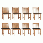 VidaXL Chaises De Jardin Lot De 8 Avec Coussins Bois De Teck Massif - noir 3073149